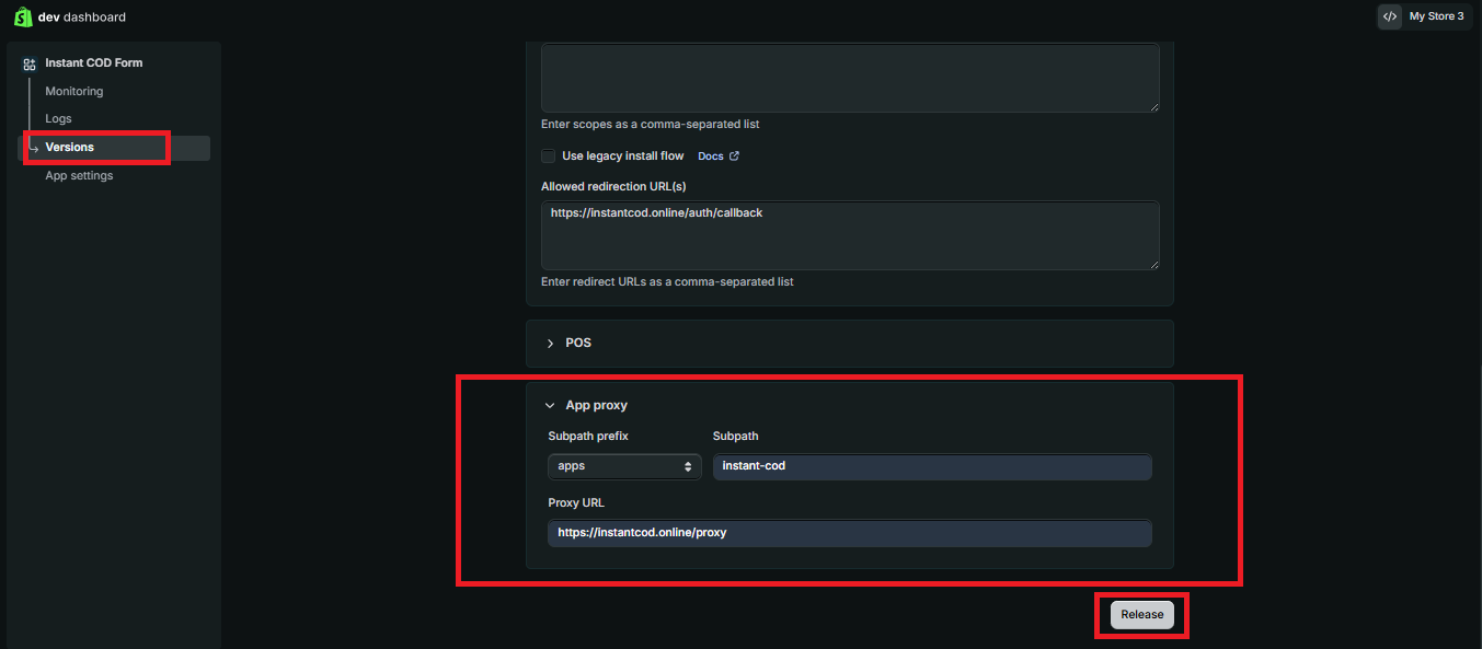 Configure the App proxy and release the app version.