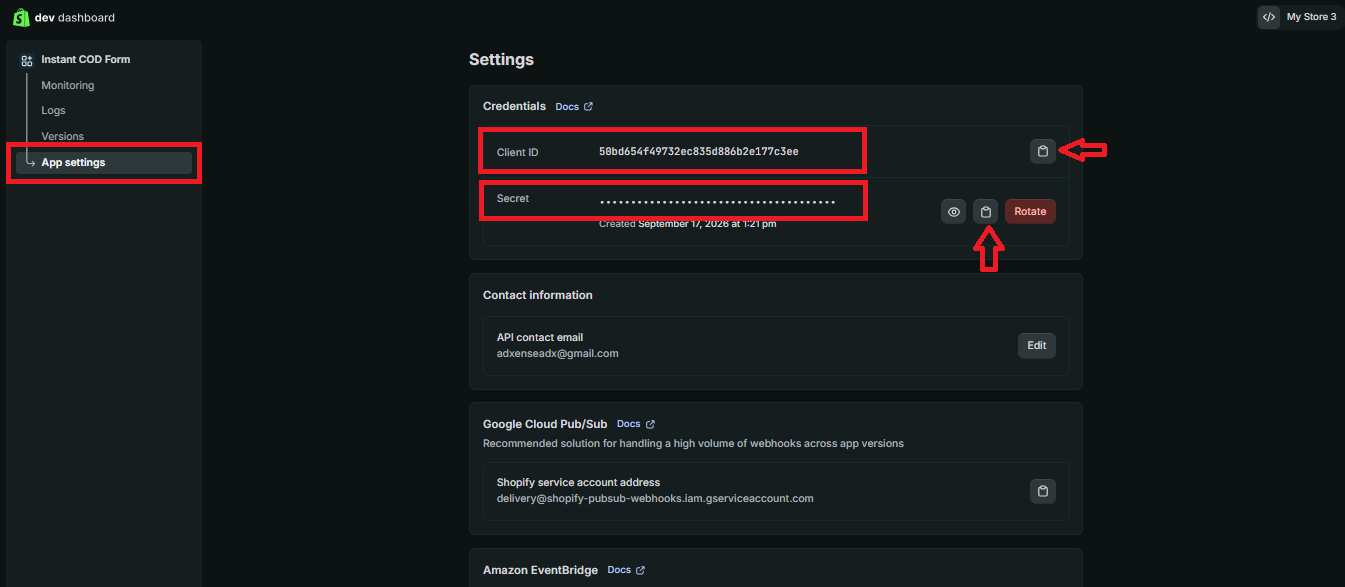 Open App settings and copy the Client ID and Client Secret.