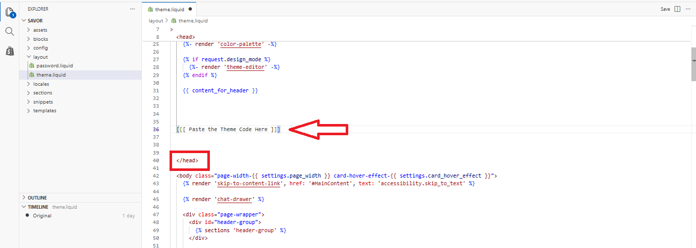 Paste the Code before /head in theme.liquid file